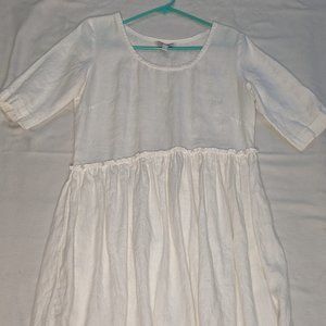 SIZE Large  FACIL BLANCO  white 100% linen dress